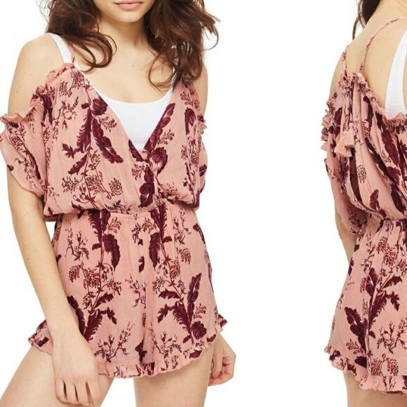 TOPSHOP Floral Cold Shoulder Romper - Picture 1 of 10